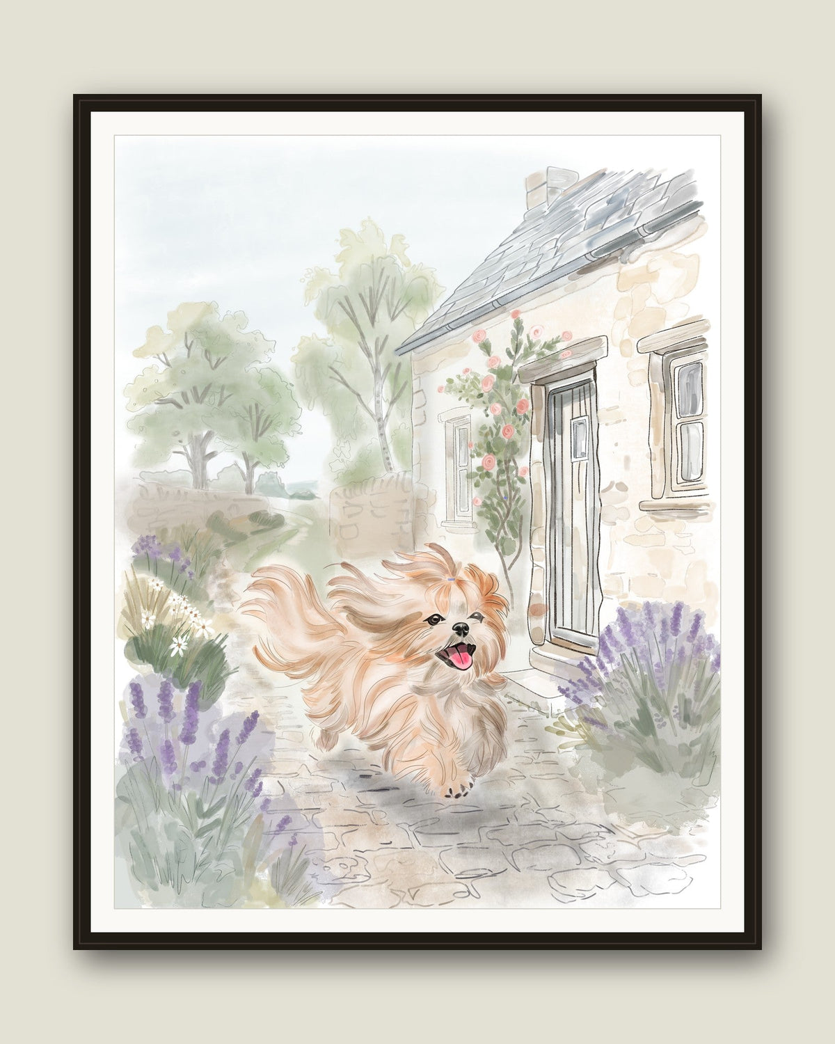 Custom Pet Photo Poster, framed example - shih tzu